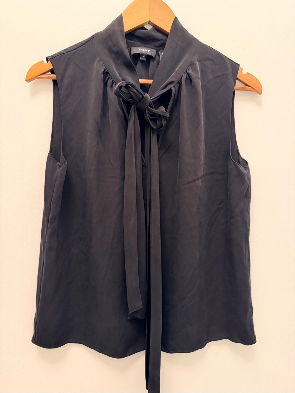Theory Black Silk Sleeveless Tie-Neck Camisole